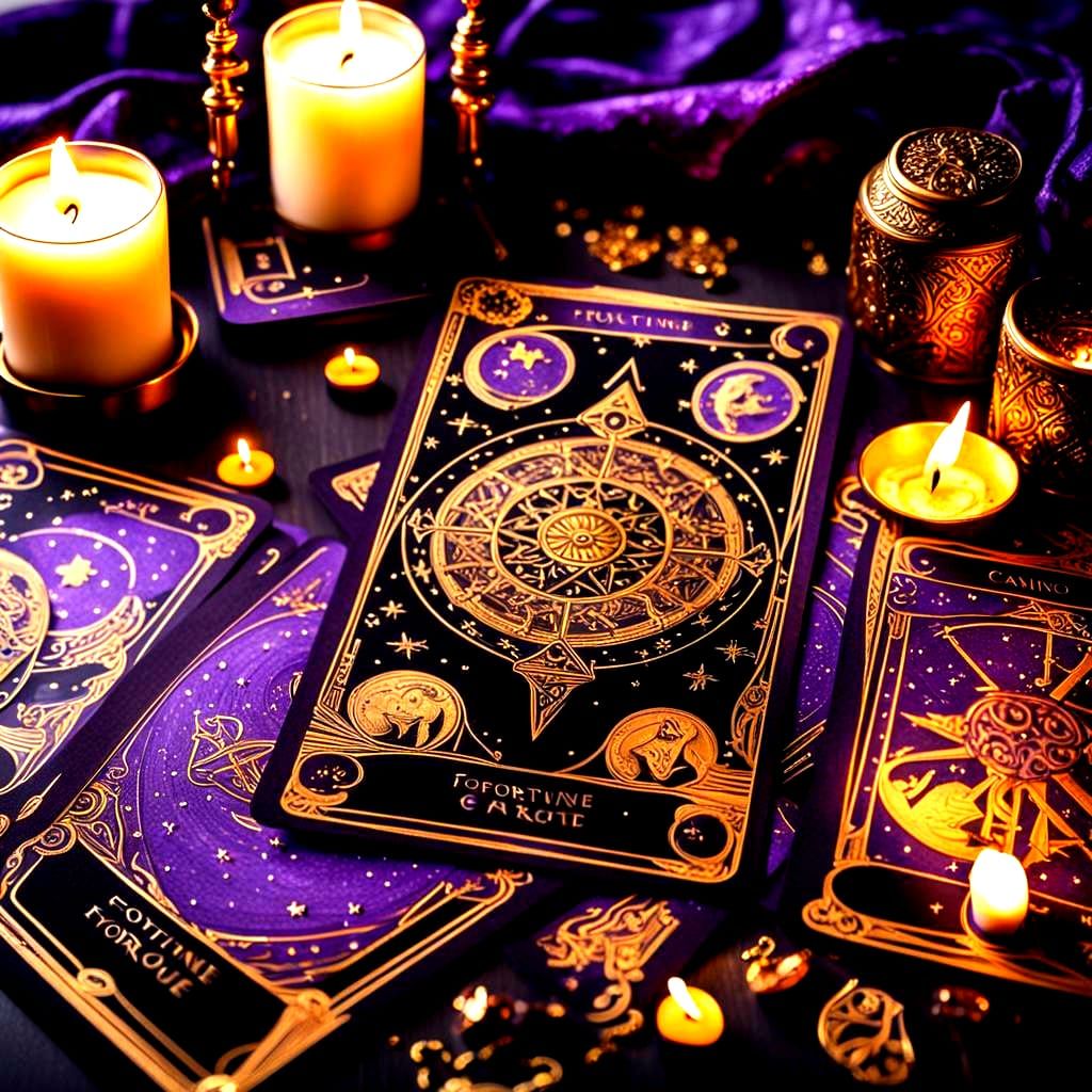 Intricate Tarot Card Reading in Black, Purple, and Gold