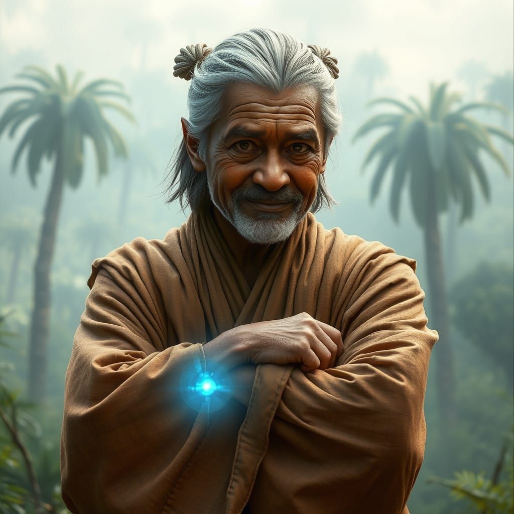 Jolee Bindo, Weathered Jedi, in Earth-Toned Robe, Before Kas...