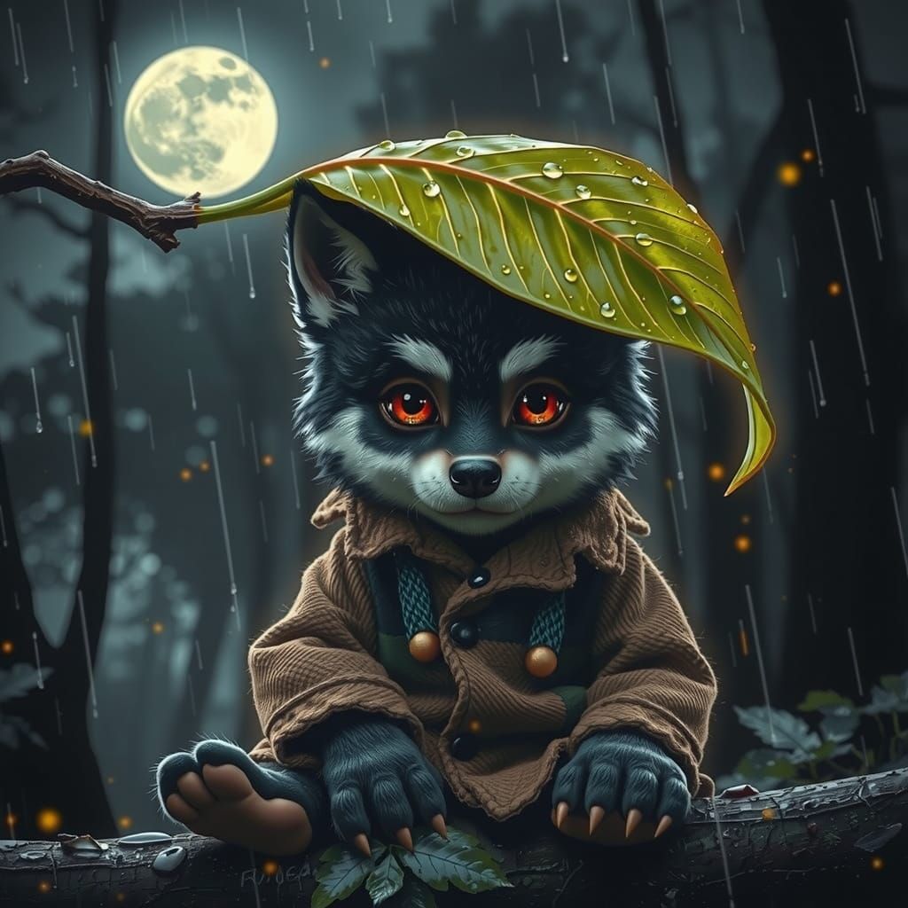 A Victorian Werewolf Pup in the Rainy Forest