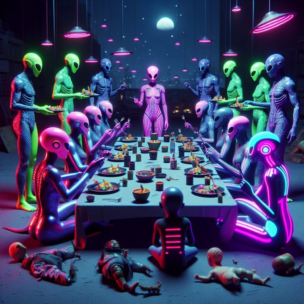 Cyberpunk Aliens Feast on Plastic After the War
