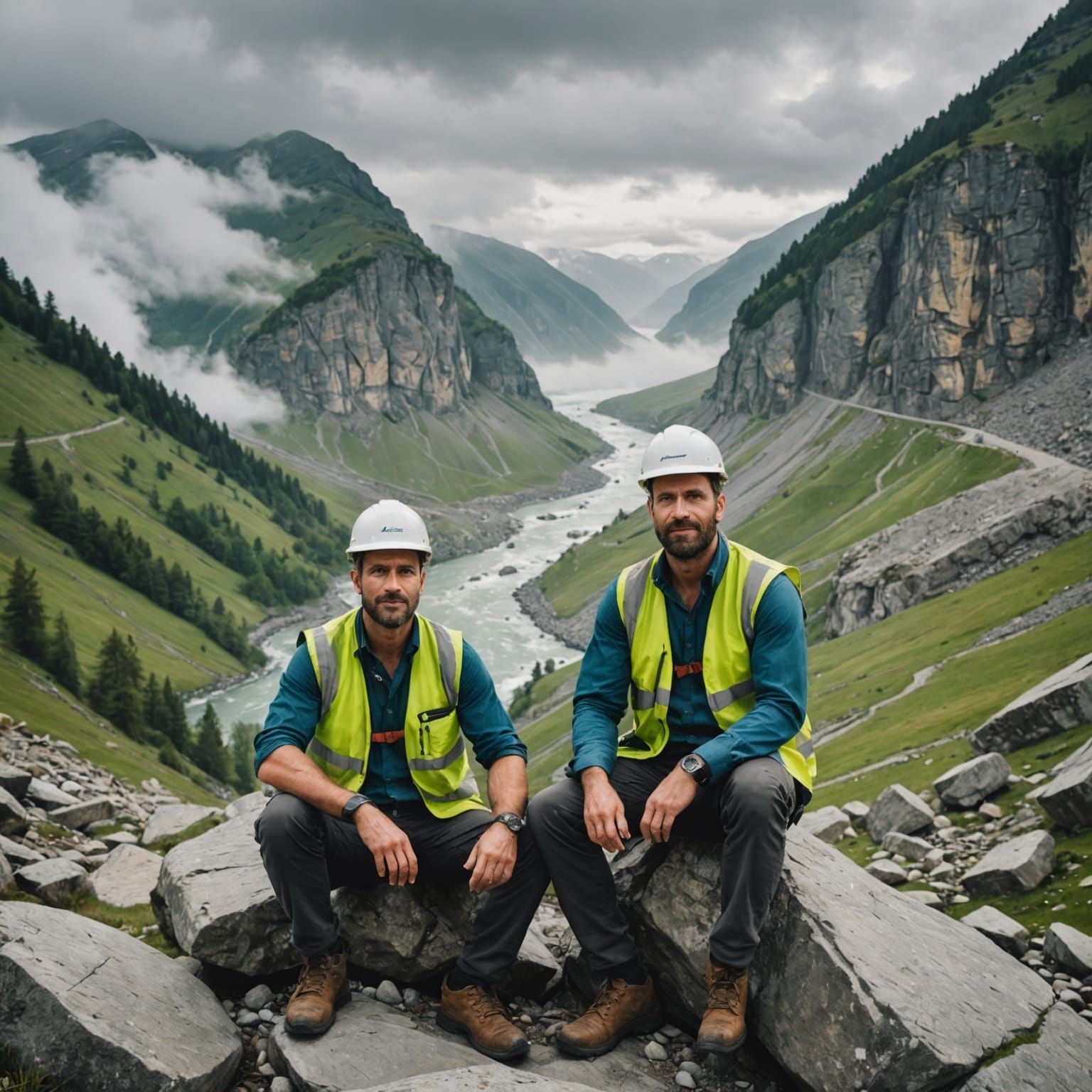 Italian Geologists in a Rugged Mountain Landscape