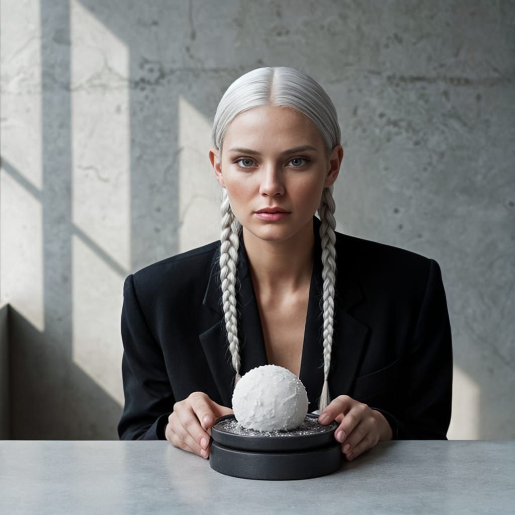 Chic Model with Silver Hair and Pearl Mousse
