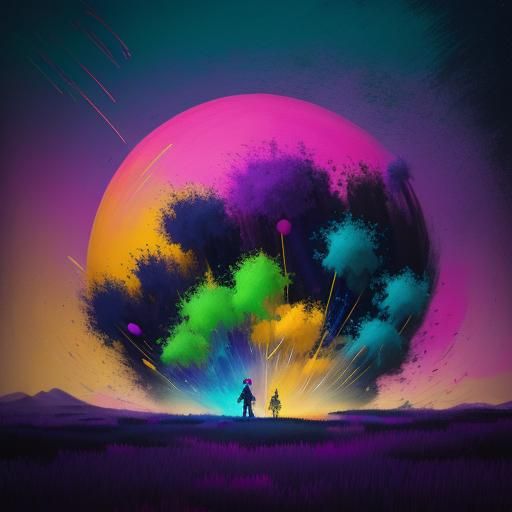 Whimsical Expressionism: Dreamlike Toy Embrace at Dusk