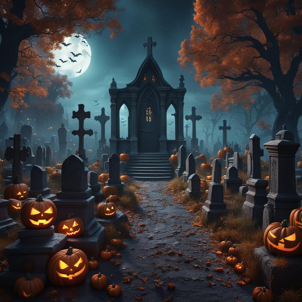 Halloween Graveyard: Detailed Matte Painting