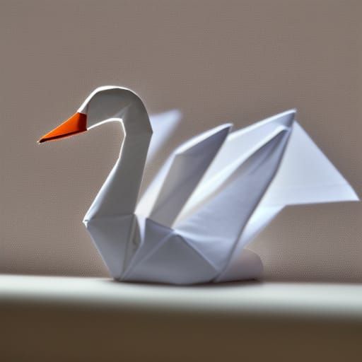 White Swan Silhouette in Origami Style