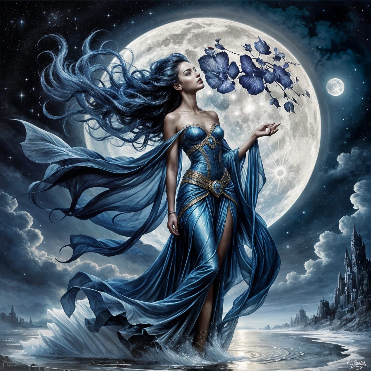 Moon Vixen in a Dark Fantasy Art Style