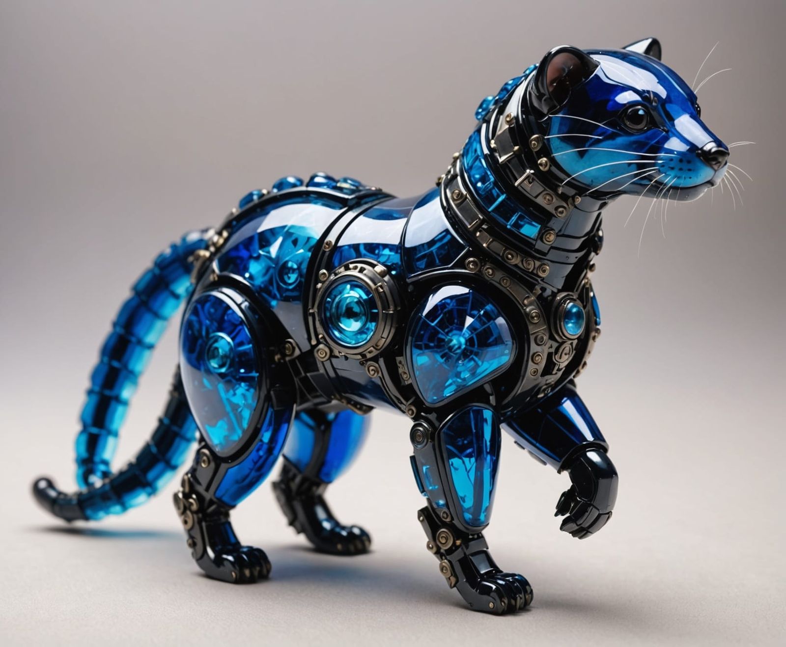 Majestic Glass Mecha Ferret in Vibrant Indigo Hues