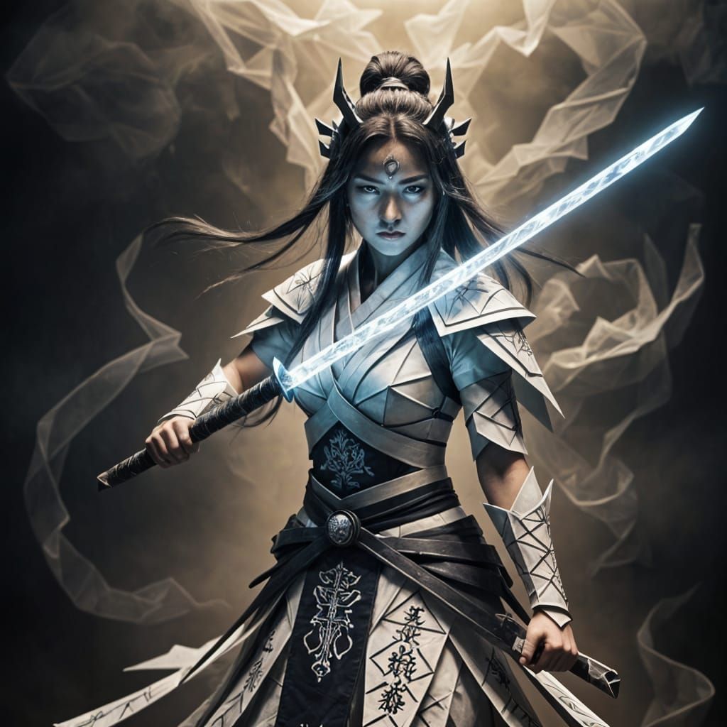 Ferocious Sorceress in Origami Samurai Armor