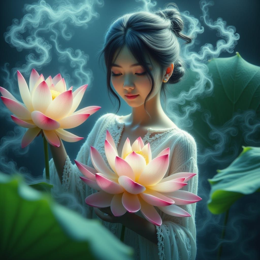 Lotus Flower Goddess in Vibrant Ethereal Colors