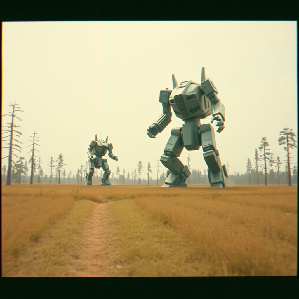 Giant Mecha Monsters Battle: VHS Glitch Art