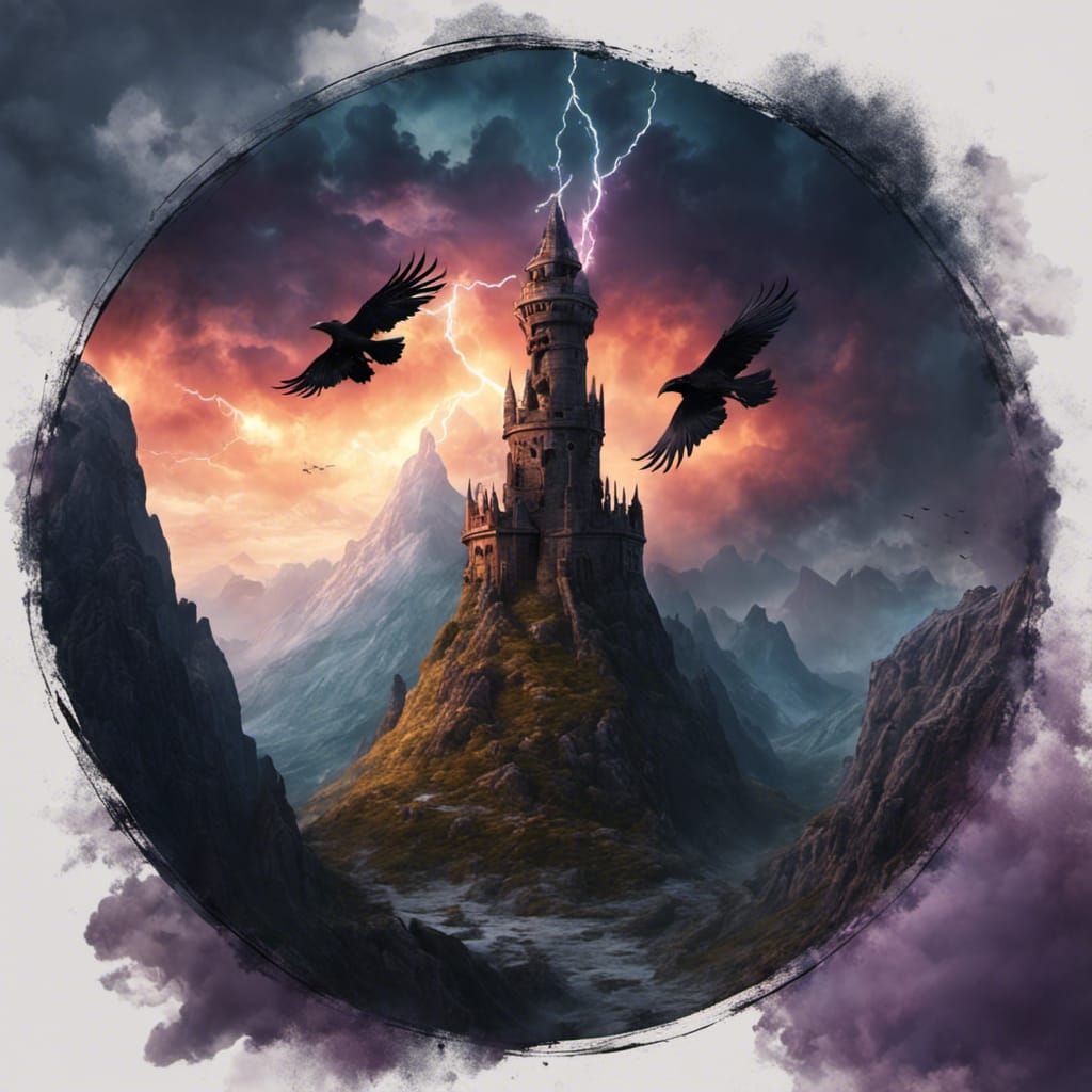 Arcane Sanctum: The Wizard's Tower Amidst a Storm