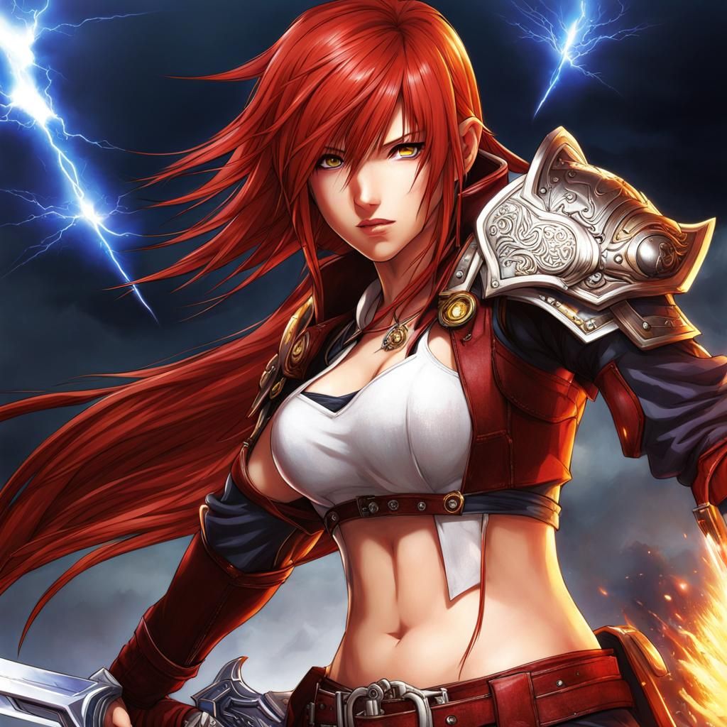 Anime Warrior with Fiery Red Hair