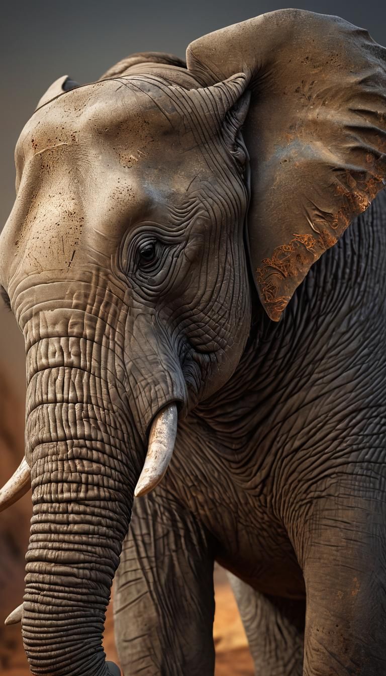 Hyperrealistic Elephant Concept Art in Rich Afternoon Light