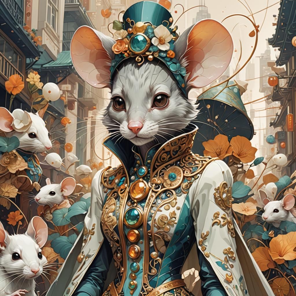 Fashionable Mouse Woman in Detailed Digital Painting