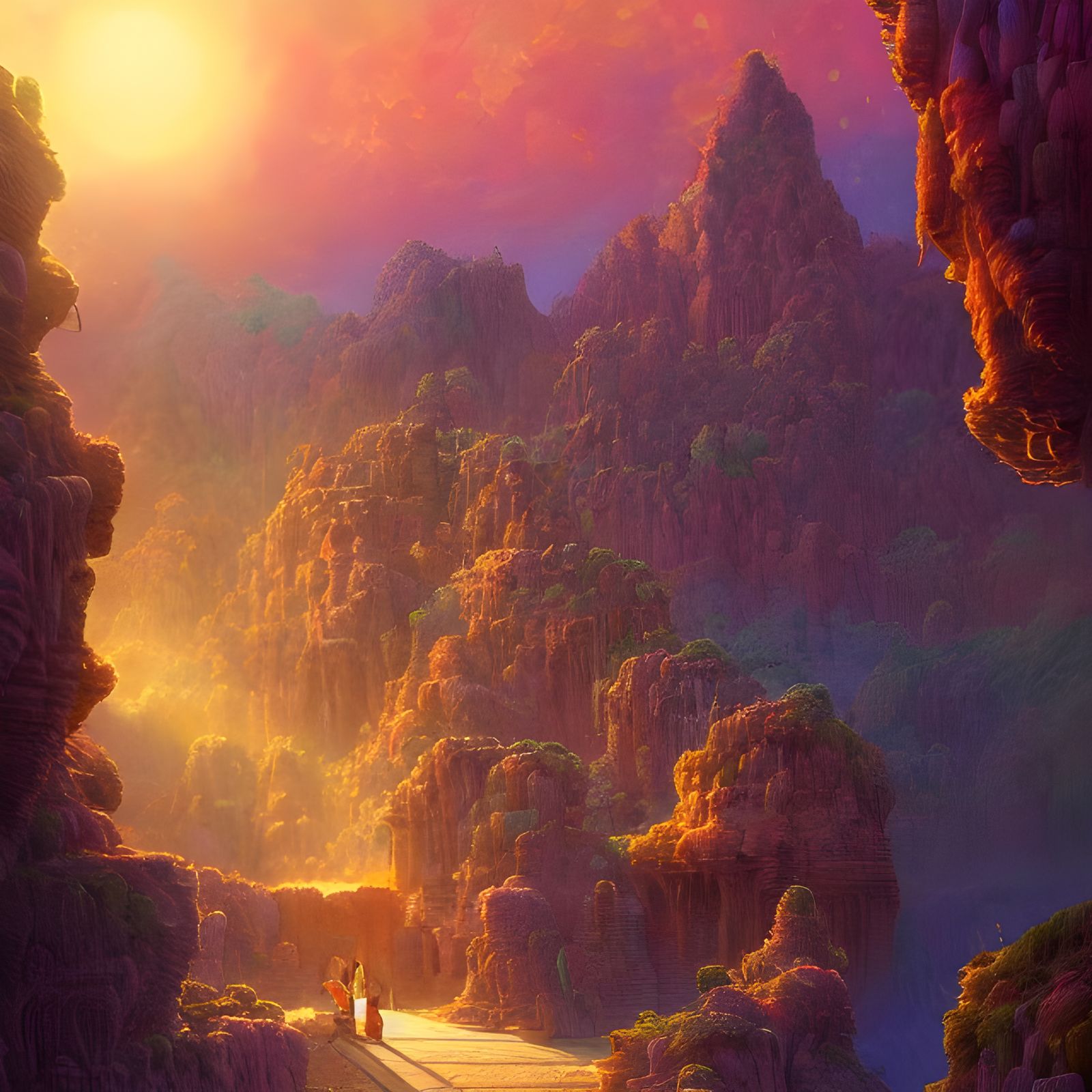 Vibrant Desert Oasis with Mythical Lighting