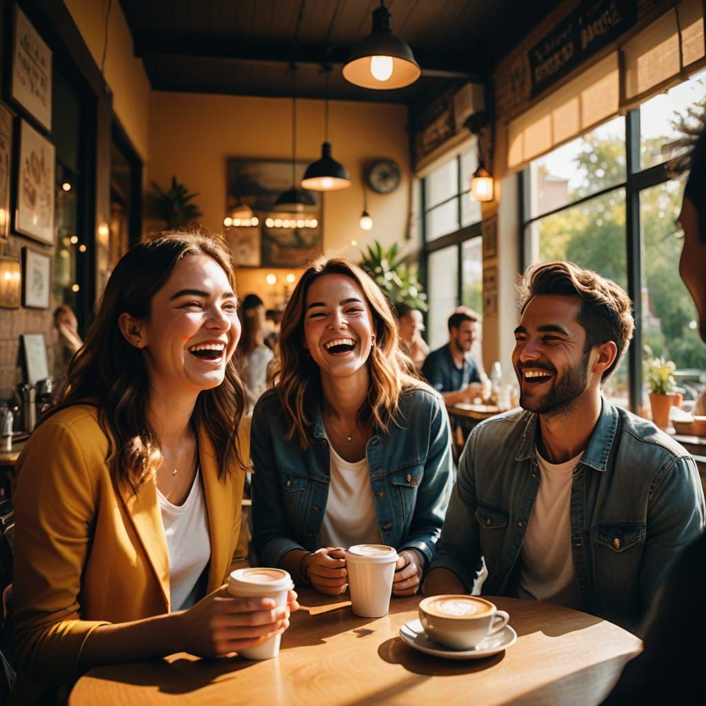 Joyful Group Portrait in Vibrant Digital Illustration Style