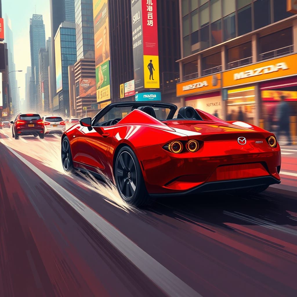 Futuristic 2030s Mazda Roadster Speeds Through City
