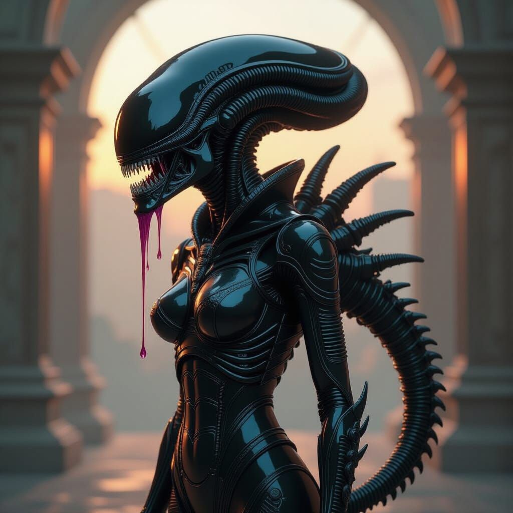 Female Xenomorph Figure with Psychedelic Exoskeleton