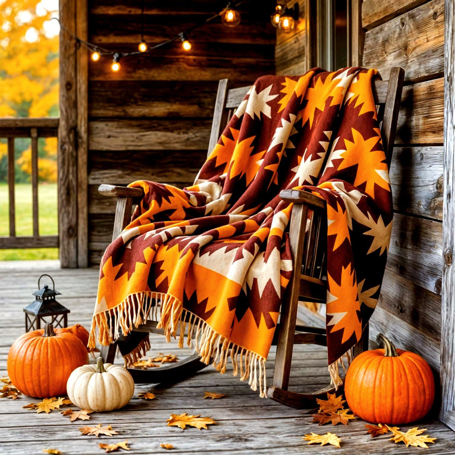 Rustic Porch with Rocking Chair and Fall Blanket
