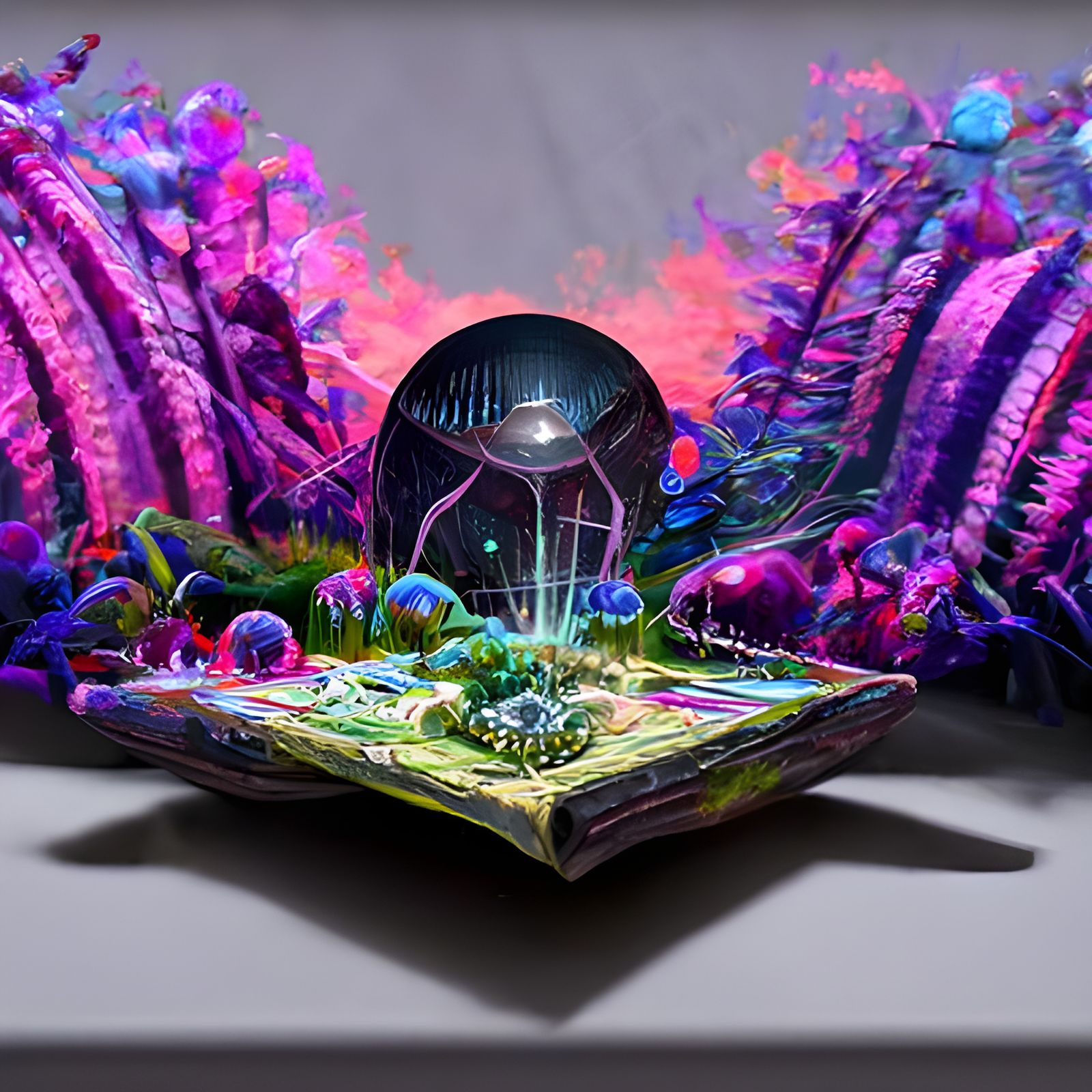 Spaceship with Forest Interior: Cosmic Illustration