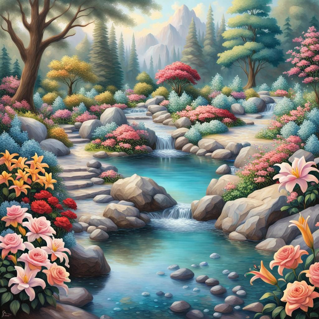 Hyperrealistic Fantasy Garden with Colorful Flowers