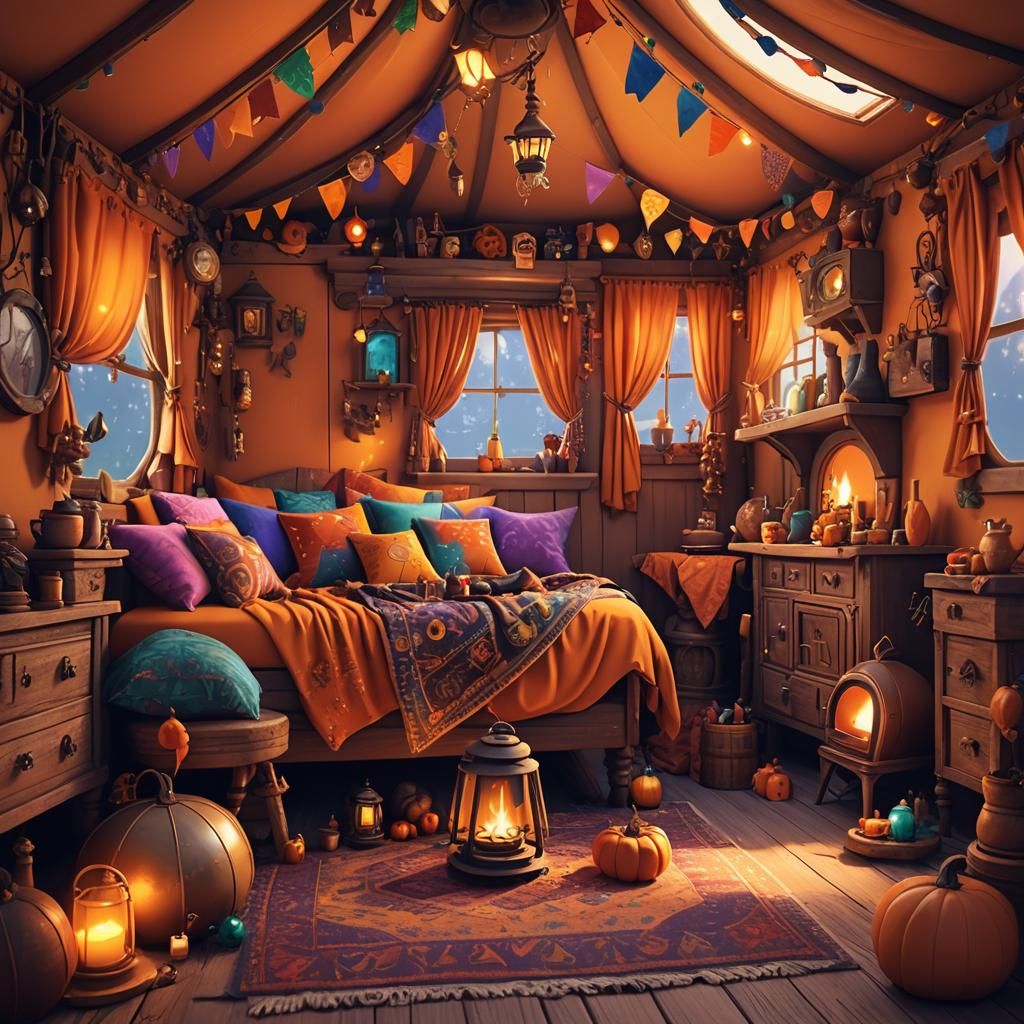 cozy gipsy caravan bedroom interior