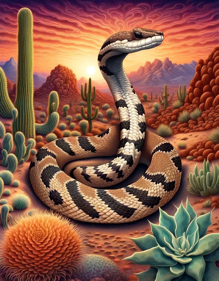 Ornate Rattlesnake in Desert, Fractal Illustration