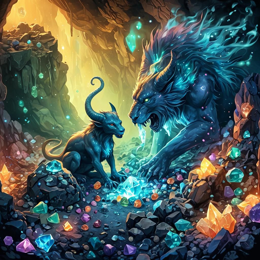 Chimera's Trove: Surreal Bioluminescent Cave Art