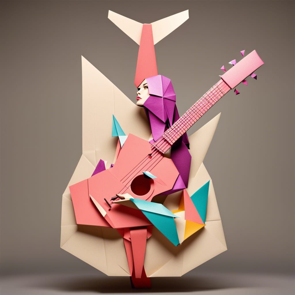 Origami Guitar with Bikini Woman: Digital Art