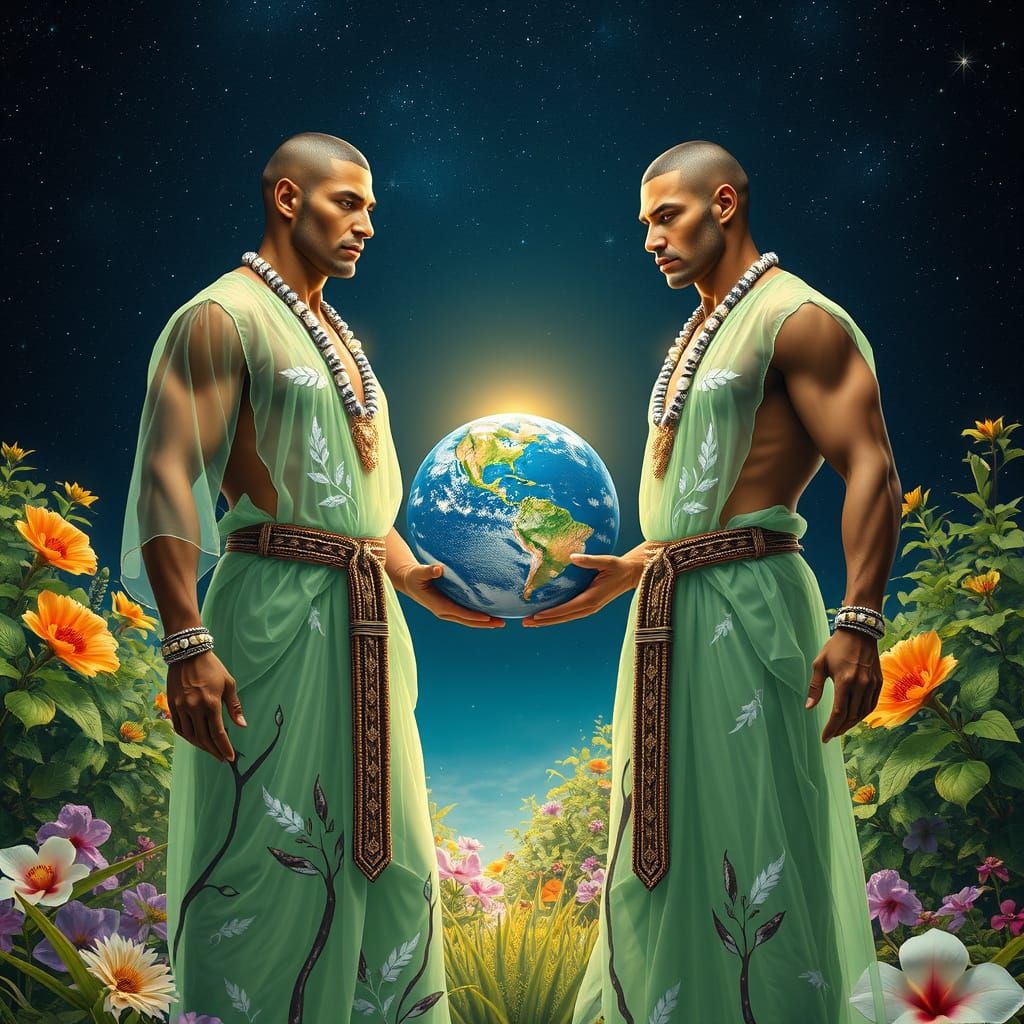Indian Men Protecting Earth: Surreal Digital Art
