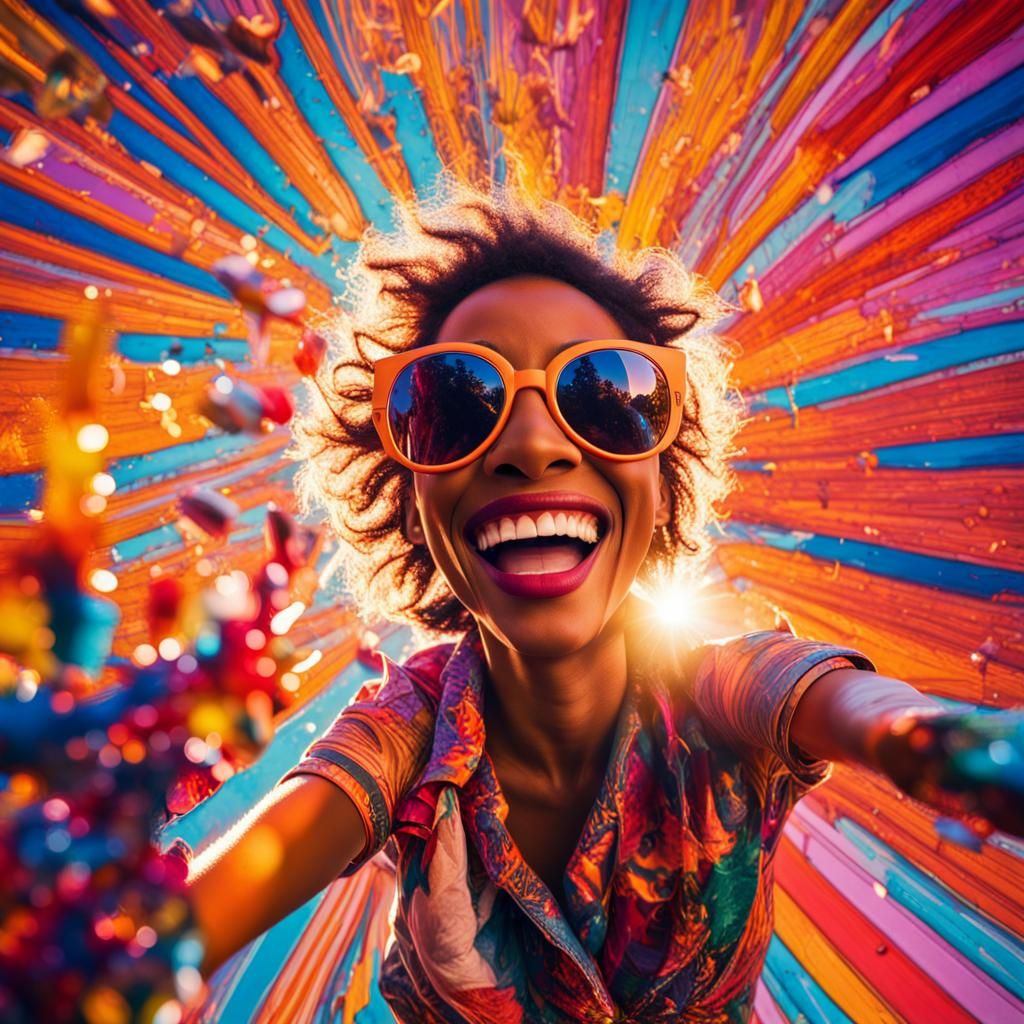 Vibrant Pop Art Explosion: Joyful People in Backlight