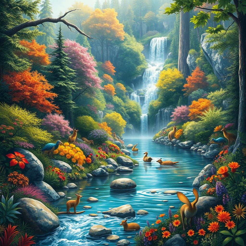 Vibrant Forest Wonderland in Dreamlike Harmony