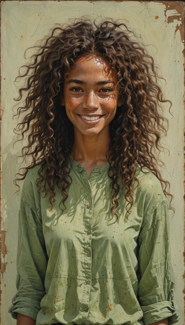 Portrait of a Warm Brown Woman in a Soft Oil Painting Style