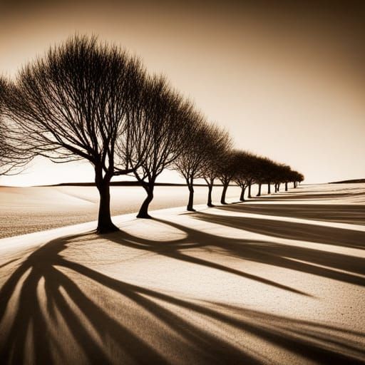 Sepia Landscape with Tree Shadows: Sharp Focus Photography