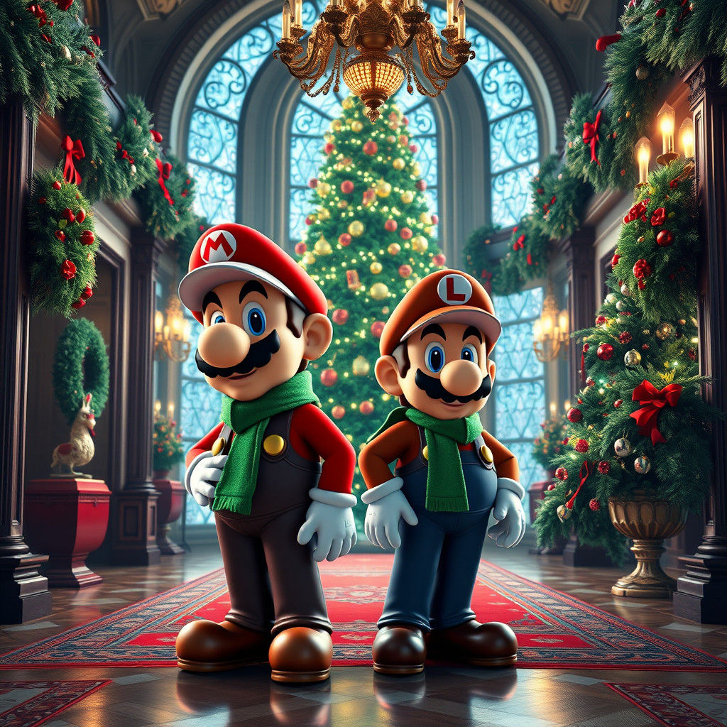 Mario and Luigi in Lavish Christmas Mansion