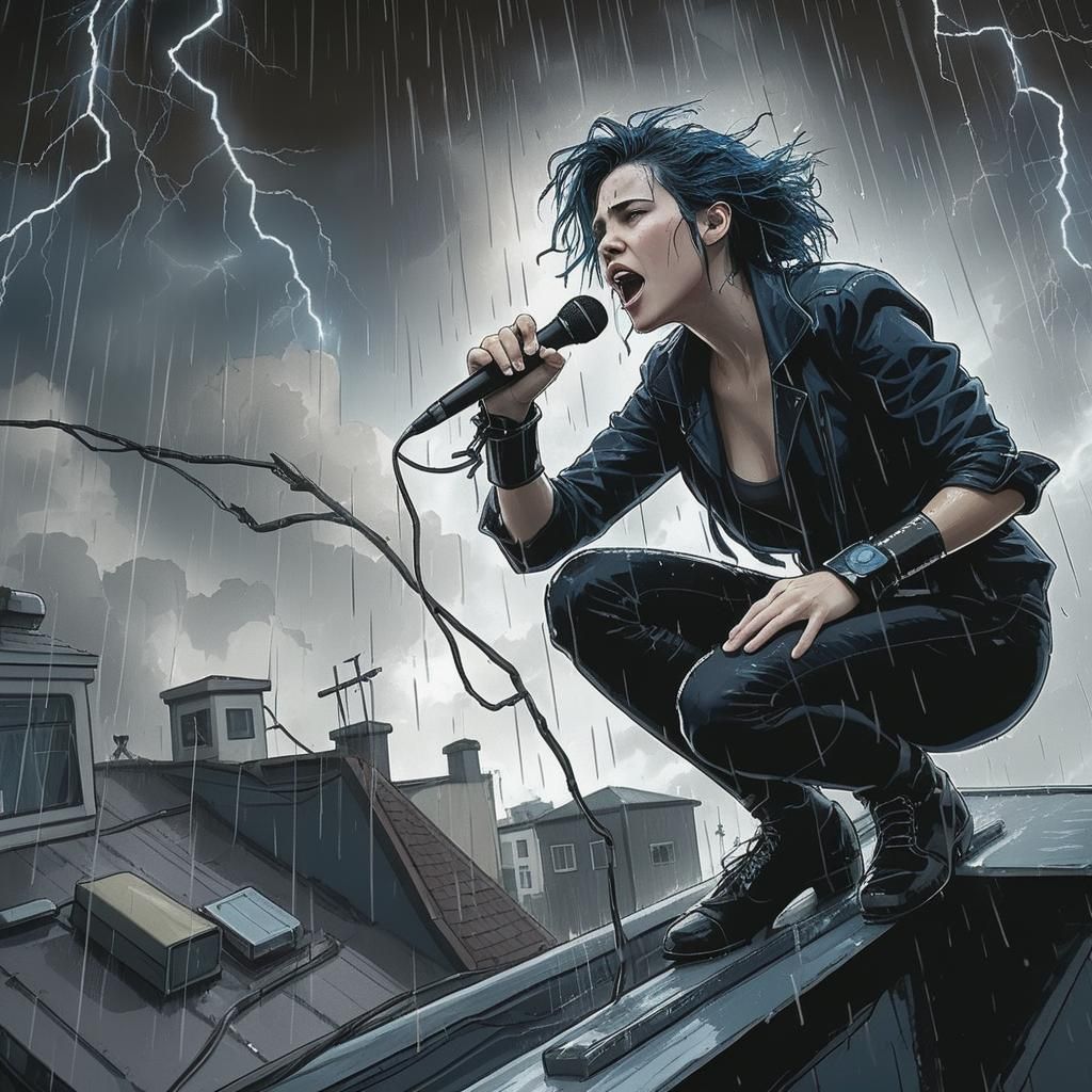 Woman Singing in the Rain: Cinematic Film Still