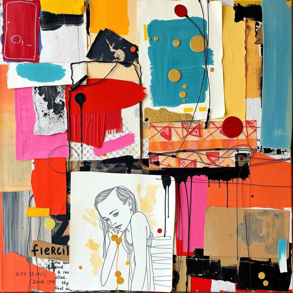 Eclectic Mixed Media Masterpiece in Vibrant Colors