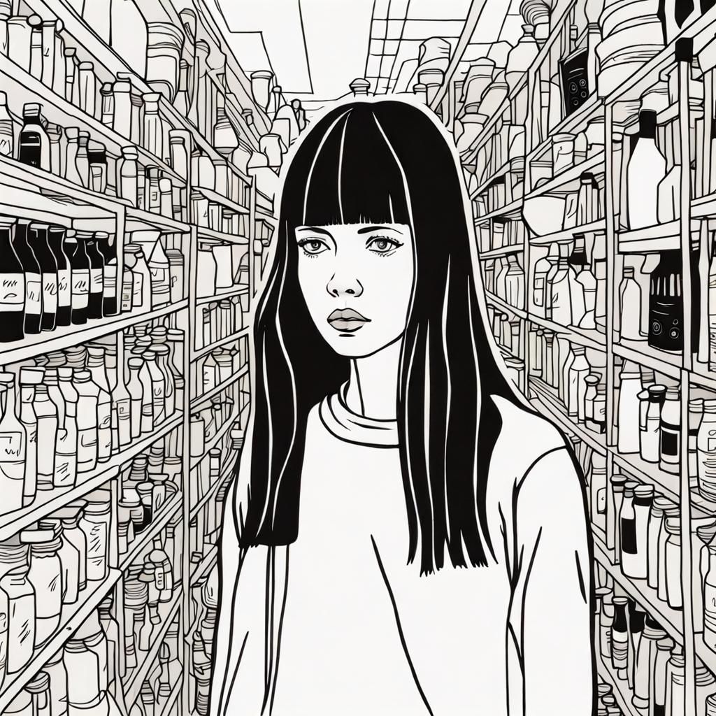 Girl in Monochrome Line Art Style