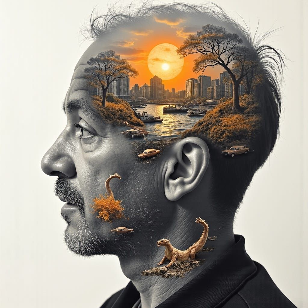 Surreal Mindscape: Landscape Inside a Man's Head
