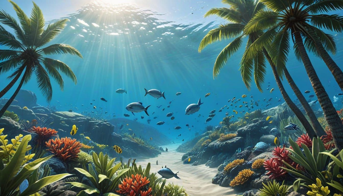 Paradise Palms with Hidden Ocean Animals