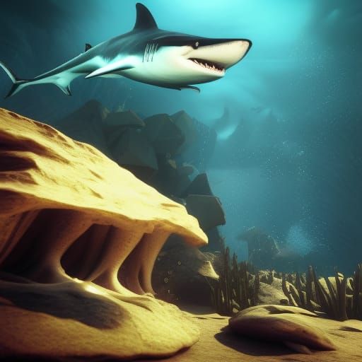 Mutated Shark Underwater Creature in 3D Cinematic Style