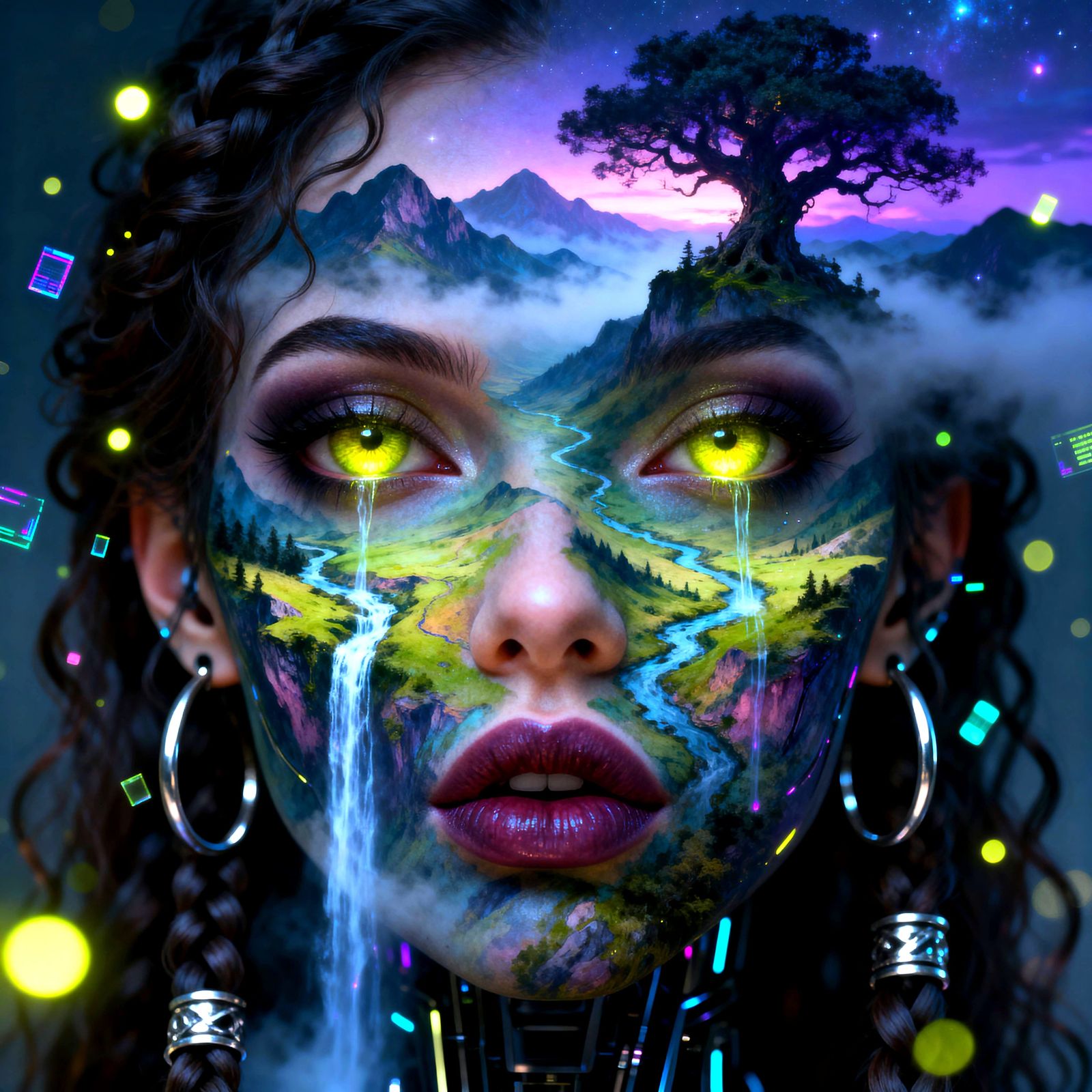 Ethereal Vampiress Android in Dreamlike Fantasy Landscape