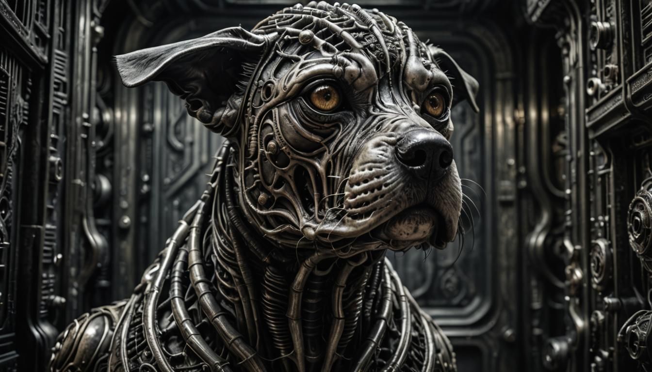 Biomechanical Dog in Giger Style, Hyperrealistic