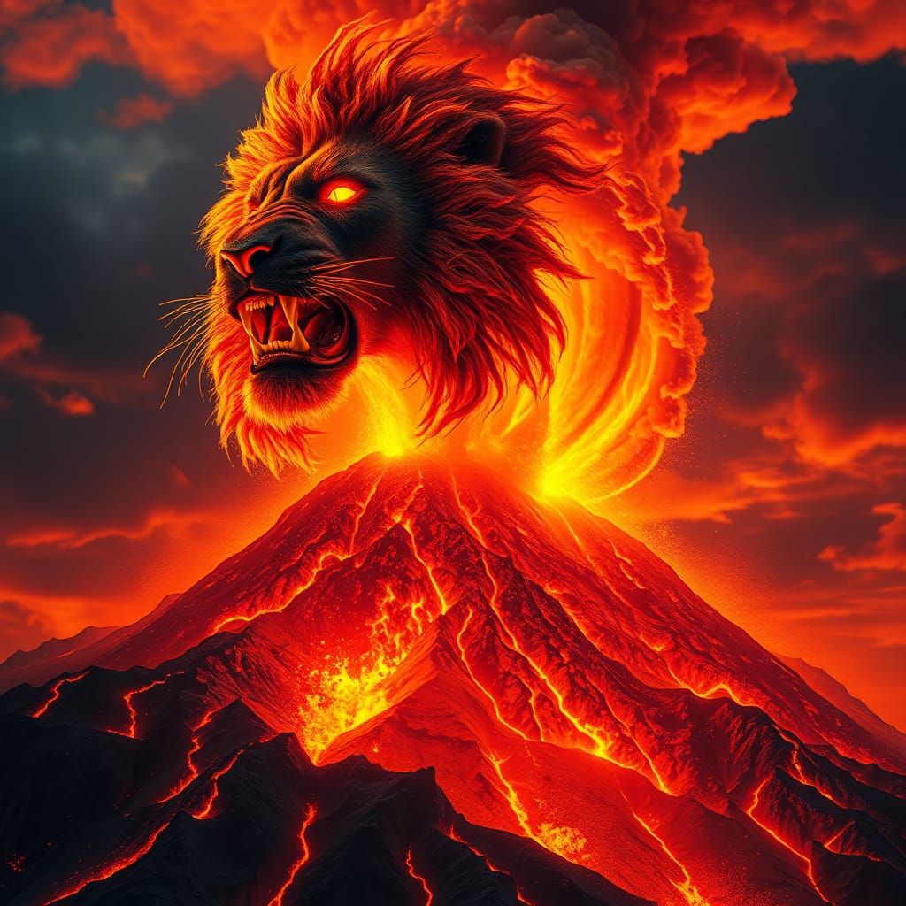 Volcano Eruption Forms Enraged Lion Silhouette
