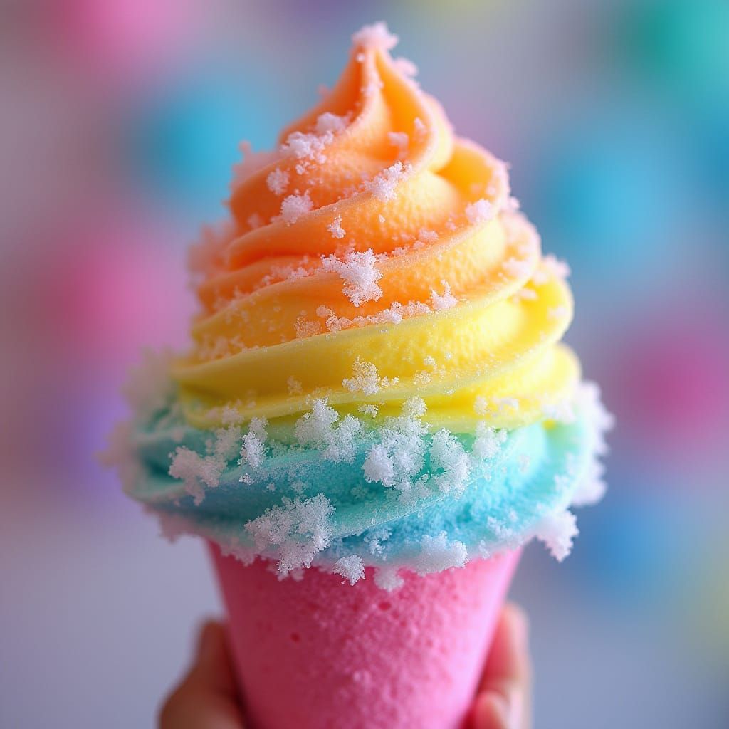 Rainbow Snow Cone with Sparkly Ice Crystals