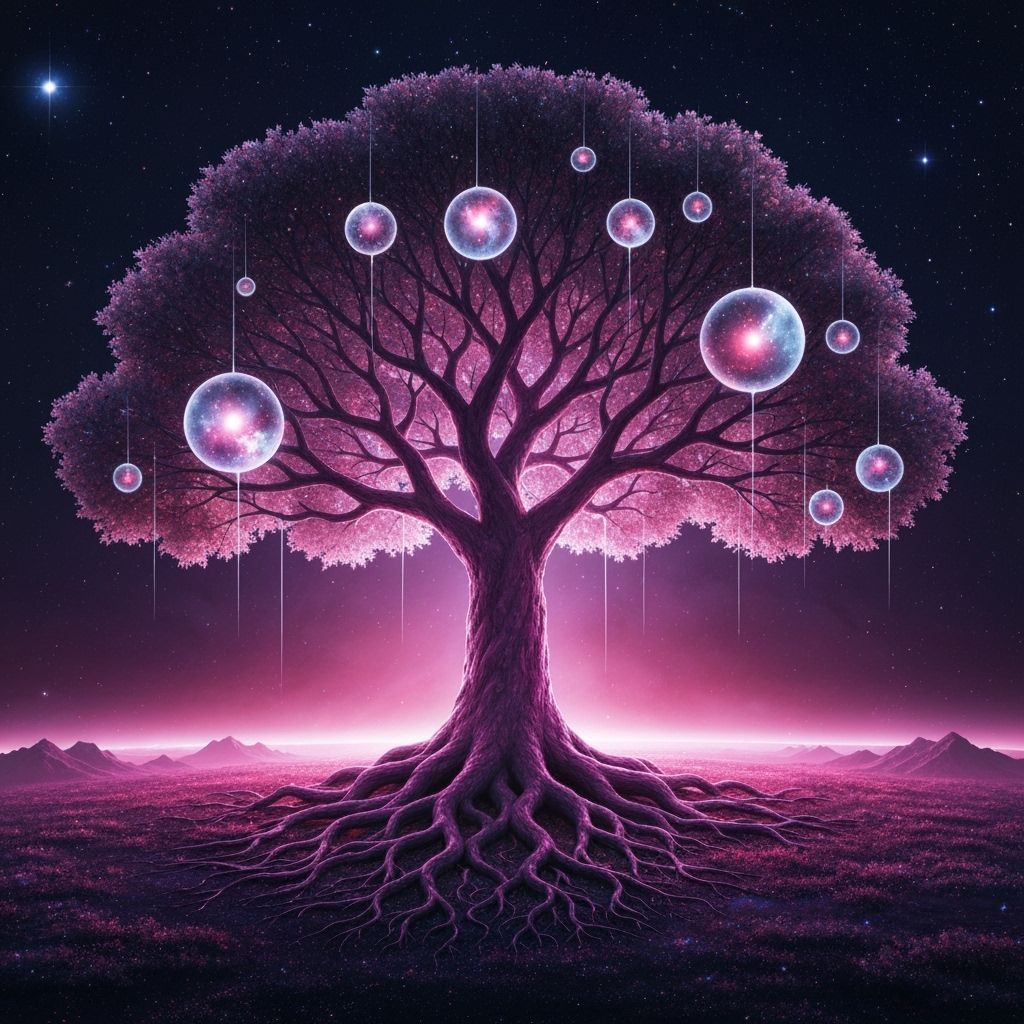 Galactic Tree with Nebula Orbs as Digital Art