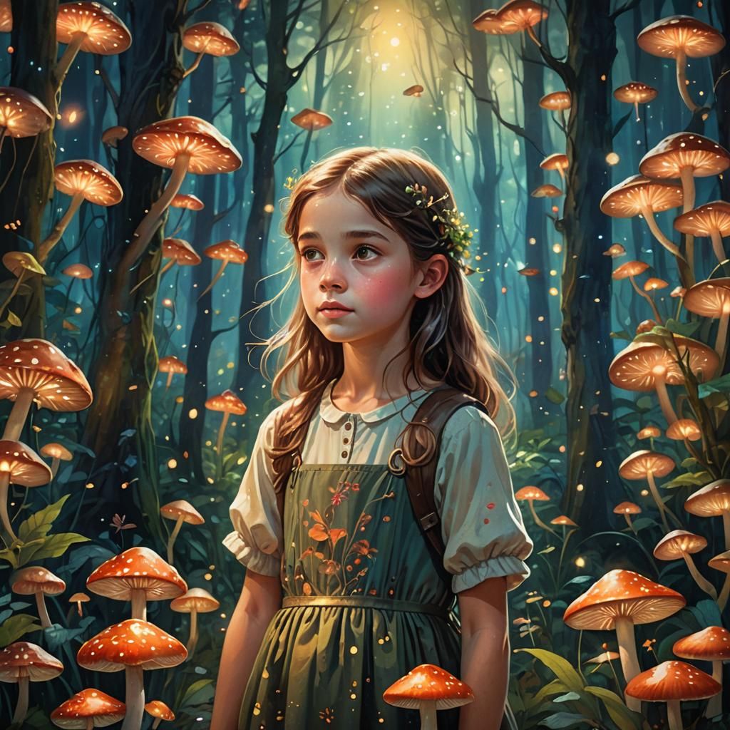 Enchanted Forest Girl in Watercolor Style