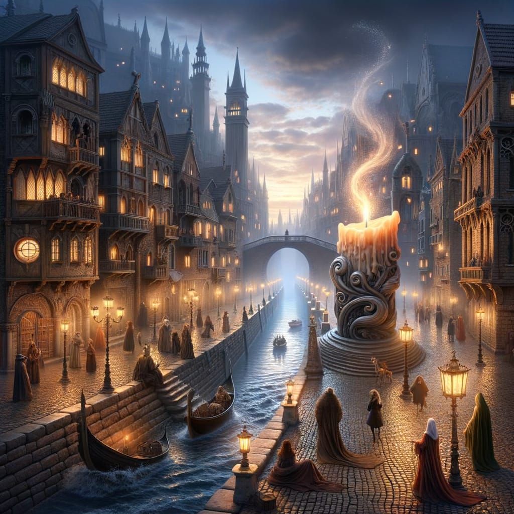 Magical Venice Twilight Cityscape with Glowing Canal