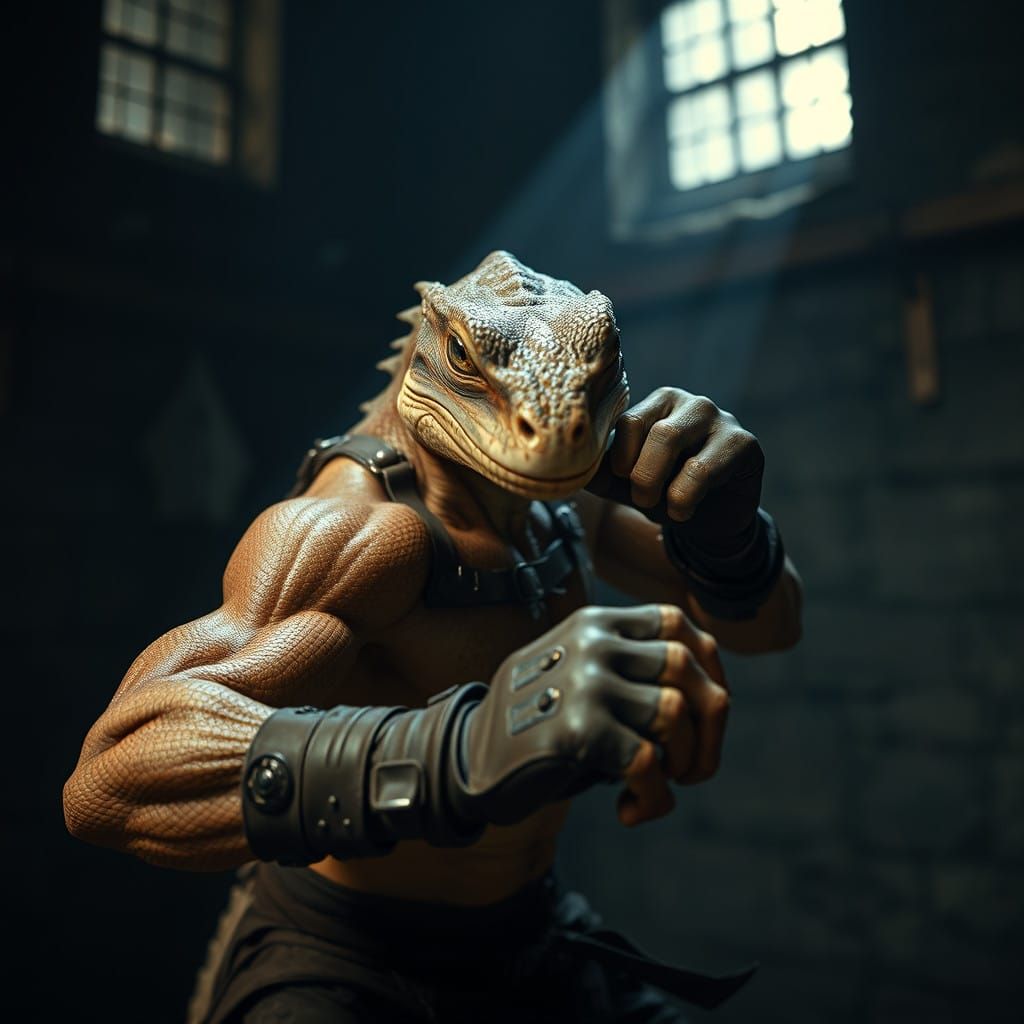 Epic Lizardfolk Warrior in Fierce Fighting Stance