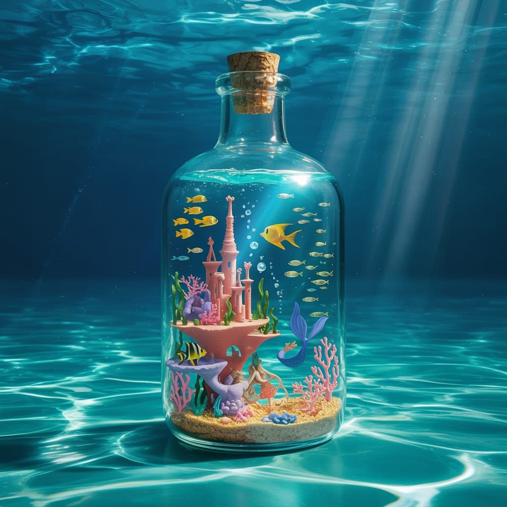 Underwater Kingdom in a Bottle: Vibrant Digital Art
